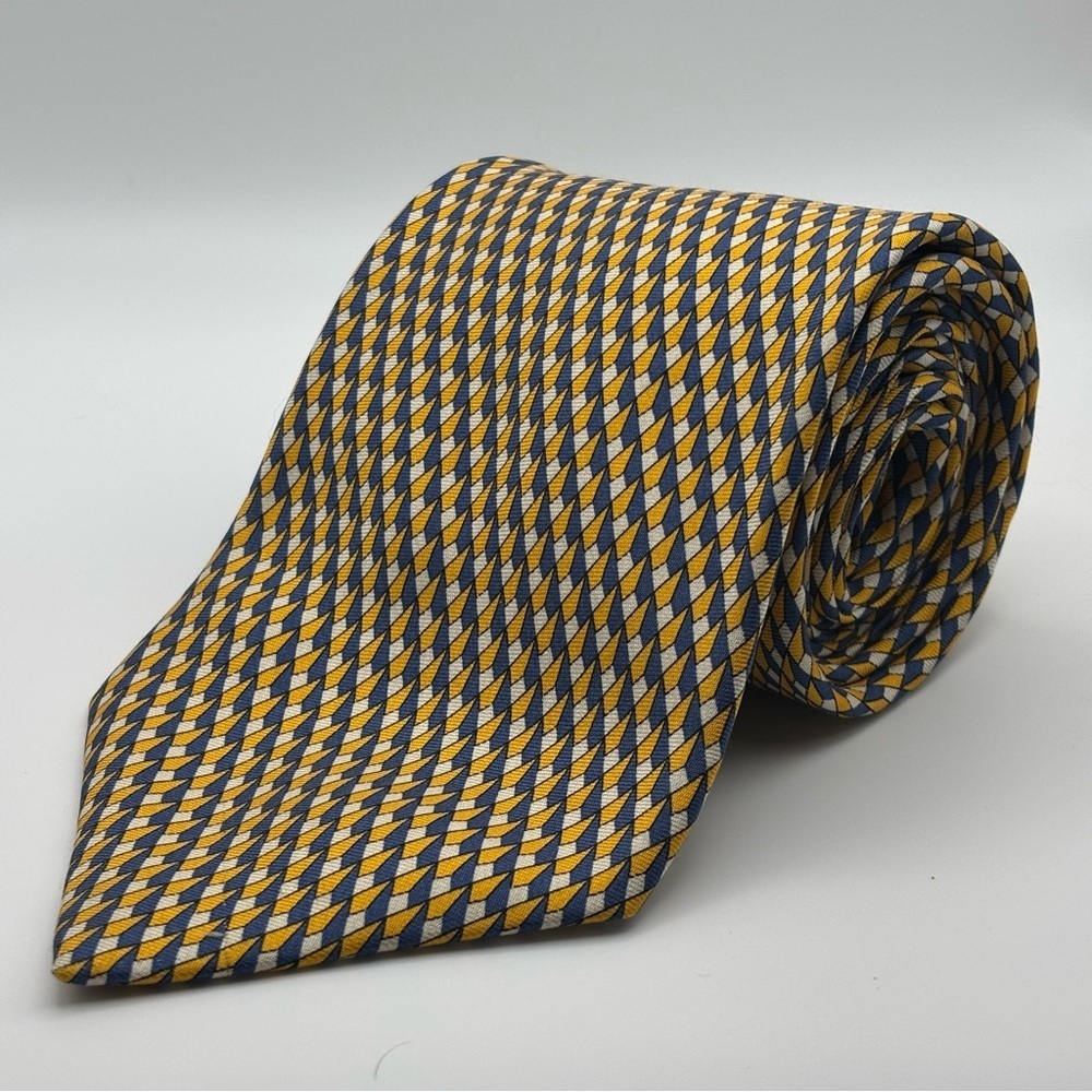 Brooks Brothers | Diamond Geometric Silk Necktie Tie | Yellow/Navy/White